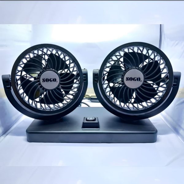 Dual Head Car Fan 4" – 360° Rotating, Low Noise, 12V/24V Cooling with Cigarette Plug – Universal for Cars, SUVs & Trucks