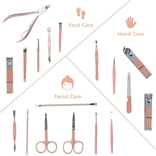 18-in-1 Rose Gold Manicure & Pedicure Set – Professional Grooming Kit with Travel Case