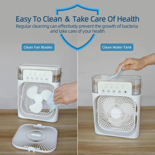 Portable USB Air Conditioner Fan – 9.5 Inch Mini Electric Fan with Fine Mist Spray & Humidifier Function (Random Color)