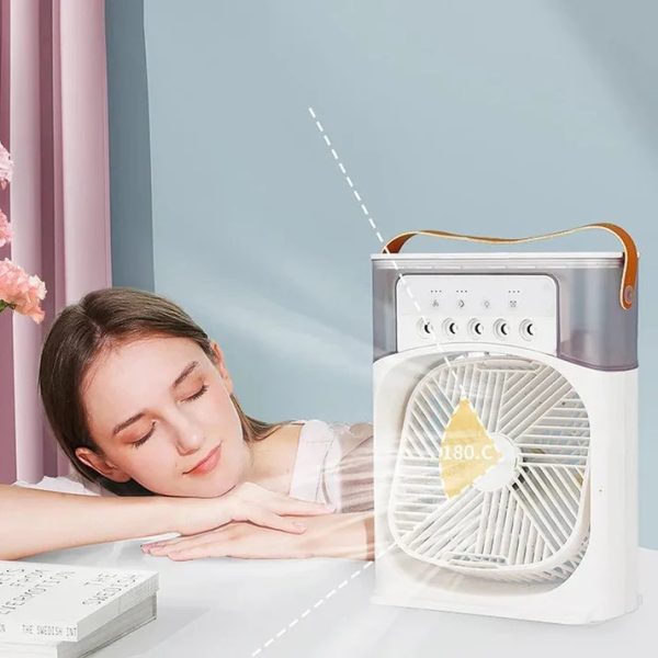 Portable USB Air Conditioner Fan – 9.5 Inch Mini Electric Fan with Fine Mist Spray & Humidifier Function (Random Color)