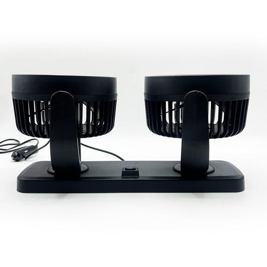 Dual Head Car Fan 4" – 360° Rotating, Low Noise, 12V/24V Cooling with Cigarette Plug – Universal for Cars, SUVs & Trucks
