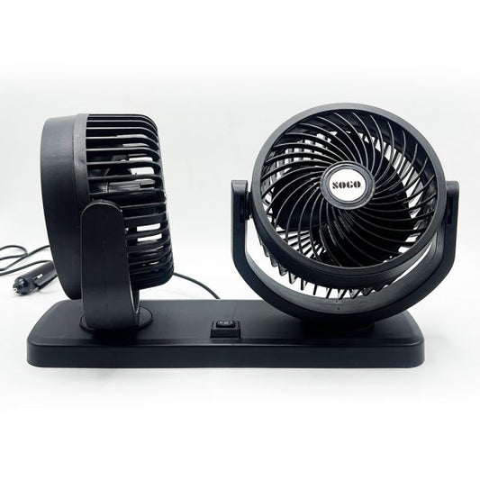 Dual Head Car Fan 4" – 360° Rotating, Low Noise, 12V/24V Cooling with Cigarette Plug – Universal for Cars, SUVs & Trucks